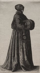 Engelske kvinners flere vaner, fra adelen til landskvinnene slik de er i disse tider: Kvinnen med maske, hette og muff av Wenceslaus Hollar
