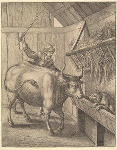 Hunden i krybben fra illustrasjon til John Ogilbys Æsopics: Or A Second Collection..., 1666. av Wenceslaus Hollar