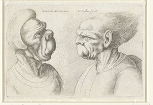 To deformerte hoder Varie figurae et probae (serietittel) Karikaturer, hoder og misdannelser etter Leonardo da Vinci (serietittel) av Wenceslaus Hollar