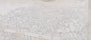 Utsikt over den østlige delen av Southwark Looking Towards Greenwich (penn, svart og brunt blekk og blyant på lagt papir) av Wenceslaus Hollar
