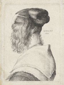 Kvinne med hår oppe, sett på skrå bakfra av Wenceslaus Hollar