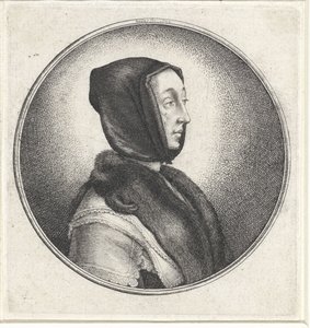 Kvinne med svart hodeskjerf og pels stjal Medaljonger med kvinnebyster (serietittel) av Wenceslaus Hollar
