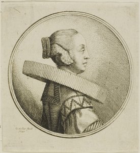 Kvinne med sirkulær blonderuff i profil til høyre av Wenceslaus Hollar