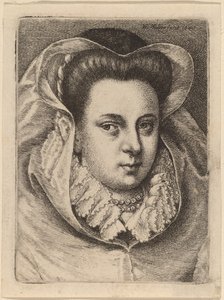 Kvinne med hvitt slør og svart hatt (Mary Stuart?) av Wenceslaus Hollar