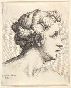 Kvinne med bundet hårlokk i profil til høyre, 1645. av Wenceslaus Hollar