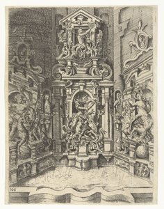 Stor fontene, bygget mellom tre vegger Fontener, brønner, peishyller, kapitler, vinduer og altertavler (serietittel) av Wendel Dietterlin (I)