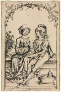 The Lovers (etter Housebook Master), ca. 1490 (gravering) av Wenzel or Wenceslaus von (after) Olmutz