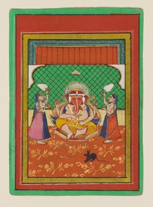 Sittende Ganesha med ledsagere, slutten av 1800-begynnelsen av 1900-tallet (gouache på papir) av West Indian School