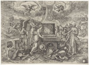 Fredens kraft, 1577 Die Cracht des Peys (tittel på objekt) Allegorier om den fornyede fredsperioden i Nederland (serietittel) av Wierix