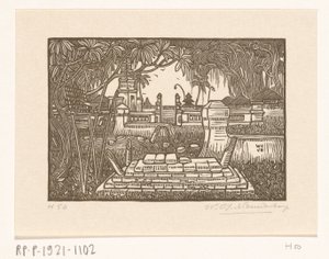 Kirkegård ved Singaraja på Bali Kirkegård på Bali av Wijnand Otto Jan Nieuwenkamp (signed by artist)