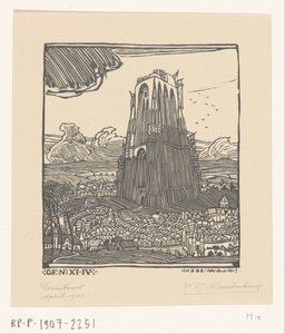 Bygging av Babelstårnet Tårnbygning (original tittel) av Wijnand Otto Jan Nieuwenkamp (signed by artist)