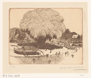 Utsikt over Loloan Barat på Bali Fiskeværet (original tittel) av Wijnand Otto Jan Nieuwenkamp (signed by artist)