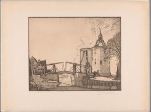 Utsikt over Drommedaris i Enkhuizen Enkhuizen, Dromedaren (original tittel på objekt) av Wijnand Otto Jan Nieuwenkamp (signed by artist)