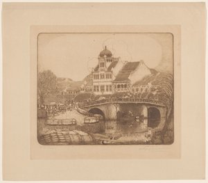 Kontorbygget til firmaet Sluyters & Co. Kali Besar Batavia (original tittel) av Wijnand Otto Jan Nieuwenkamp (signed by artist)