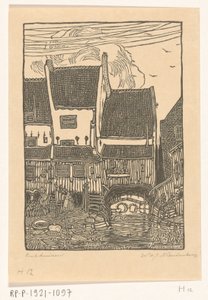Hus ved havnen i Enkhuizen Gamle hus, Enkhuizen (original tittel) av Wijnand Otto Jan Nieuwenkamp (signed by artist)