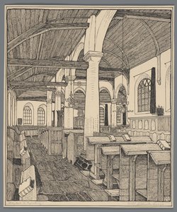 Interiør i klosterkirken i Rijnsburg av Wijnand Otto Jan Nieuwenkamp (signed by artist)