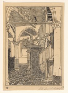 Interiør i Noorderkerk i Hoorn av Wijnand Otto Jan Nieuwenkamp (signed by artist)