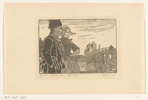 Mann og kvinne i Volendam tradisjonell drakt Paret (original tittel) av Wijnand Otto Jan Nieuwenkamp (signed by artist)