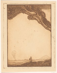 Mann i et vulkansk landskap på Bali På Bali (original tittel) av Wijnand Otto Jan Nieuwenkamp (signed by artist)