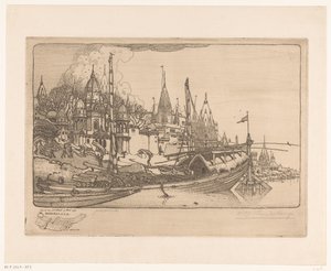 Skip med ved på bredden av Ganges i Benares Skip med ved, Benares (original tittel) av Wijnand Otto Jan Nieuwenkamp (signed by artist)