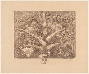 Toppen av en kokospalme Tropenweelde (originaltittel på objektet) av Wijnand Otto Jan Nieuwenkamp (signed by artist)
