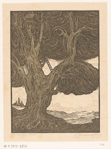 Waringin med trehytte sør på Bali Sentry Box, South Bali (original tittel) Landskap Bali (tittel på objekt) av Wijnand Otto Jan Nieuwenkamp (signed by artist)