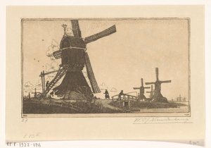 Wipmolens på Vlist mellom Haastrecht og Schoonhoven Vannmøller nær Gouda (original tittel) av Wijnand Otto Jan Nieuwenkamp (signed by artist)