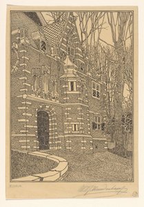 Sørportalen til den store eller Saint Nicholas-kirken i Edam av Wijnand Otto Jan Nieuwenkamp (signed by artist)