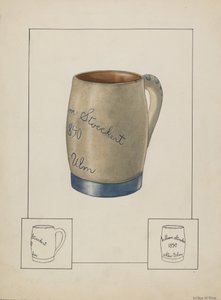 Ølkrus i lergods, ca. 1938.