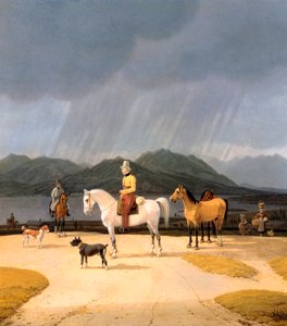""Cavaliers sur le lac Tegern Allemagne"" (Ryttere ved Tegernsee) Peinture de Wilhelm Ritter von Kobell (1766-1853) 1832 Olje på tre Dim 282x263 cm Statsmuseer, Berlin