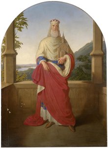 Bogdan Mandic, ou Frere Leopold dit Leopold de Castelnuovo - Saint Leopold devant le Danube et la montagne Leopoldsberg - Saint Leopold foran en Donau-utsikt og Leopoldsberg i bakgrunnen, av Rieder, Wilhelm August (1796-1880). Olje på lerret