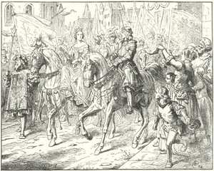 Erkehertug Maximilian, den fremtidige hellige romerske keiseren Maximilian I, med sin brud, Maria av Burgund, i Gent av Wilhelm Camphausen