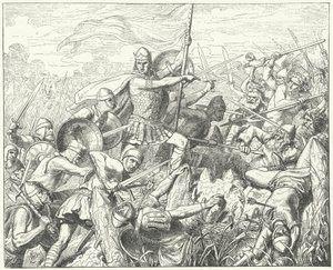 Arnulf av Kärnten stormer det normanniske forsvaret ved elven Dyle, 891 (gravering)