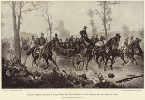 Keiser Napoleon ble eskortert til kong William av prins Bismarck morgenen etter slaget ved Sedan