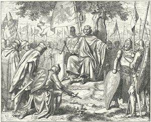 Underkastelse av de saksiske fyrstene til den hellige romerske keiser Henrik IV ved Spira etter deres nederlag i slaget ved Langensalza av Wilhelm Camphausen