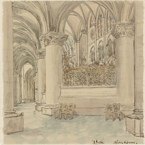 Interiør av Notre-Dame i Paris av Wilhelm Cornelis Bauer