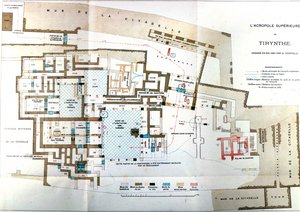Kart over den antikke byen Hellas Tiryns, Heinrich Schliemann, Paris av Wilhelm Doerpfeld