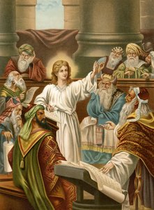 Jesus underviser i tempelet (farge litho)