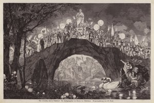 Festival som feirer kunstneren Peter von Cornelius i Malkastenpark, Düsseldorf, Tyskland (gravering) av Wilhelm Gause
