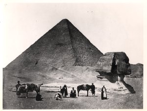Sfinksen og den store pyramiden i Khufu ved Giza, ca. 1860