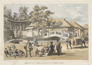 Bridge of Cut Stone og inngangen til et tempel, Simoda, 1855 av Wilhelm Joseph Heine