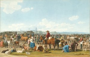 Storfemarked nær Genua, 1820 av Wilhelm Kobell Ritter von
