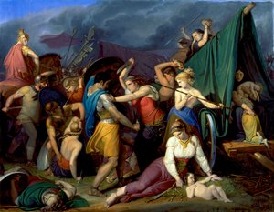 Kvinnene i Cimbri forsvarer vognslottet sitt mot romerne av Wilhelm Lindenschmit der Ältere