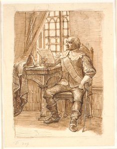 Adelsmann fra Chr. 4.s tid sitter og leser et brev av Wilhelm Marstrand