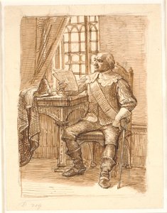 Adelsmann fra Chr. 4.s tid sitter og leser et brev av Wilhelm Marstrand