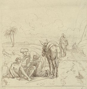 Den barmhjertige samaritan finner den sårede mannen av Wilhelm Marstrand