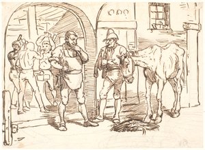 Den gamle hesten blir ført til en romersk smie av Wilhelm Marstrand