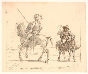 Don Quixote rir til venstre, Sancho Panza til høyre av Wilhelm Marstrand