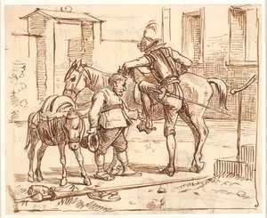 Don Quijote går opp på hesten sin av Wilhelm Marstrand
