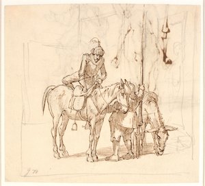 Don Quijote går opp på hesten sin av Wilhelm Marstrand